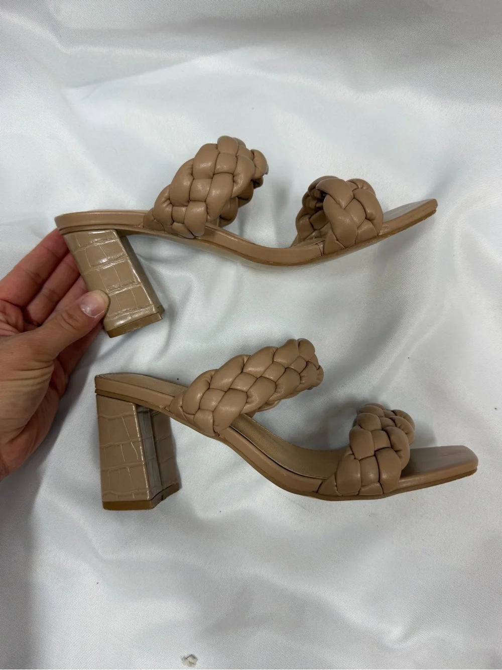 Gvimenos | Square Toe Braided Block Chunky Heel Sandals Tan Women's Size 6.5